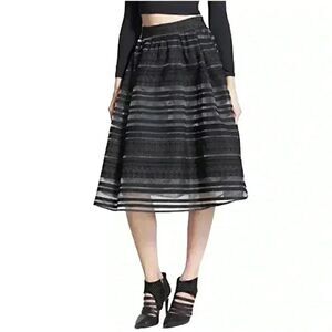 JOA Los Angeles Women's Black Striped Flocking Lined Full Skirt w Netting